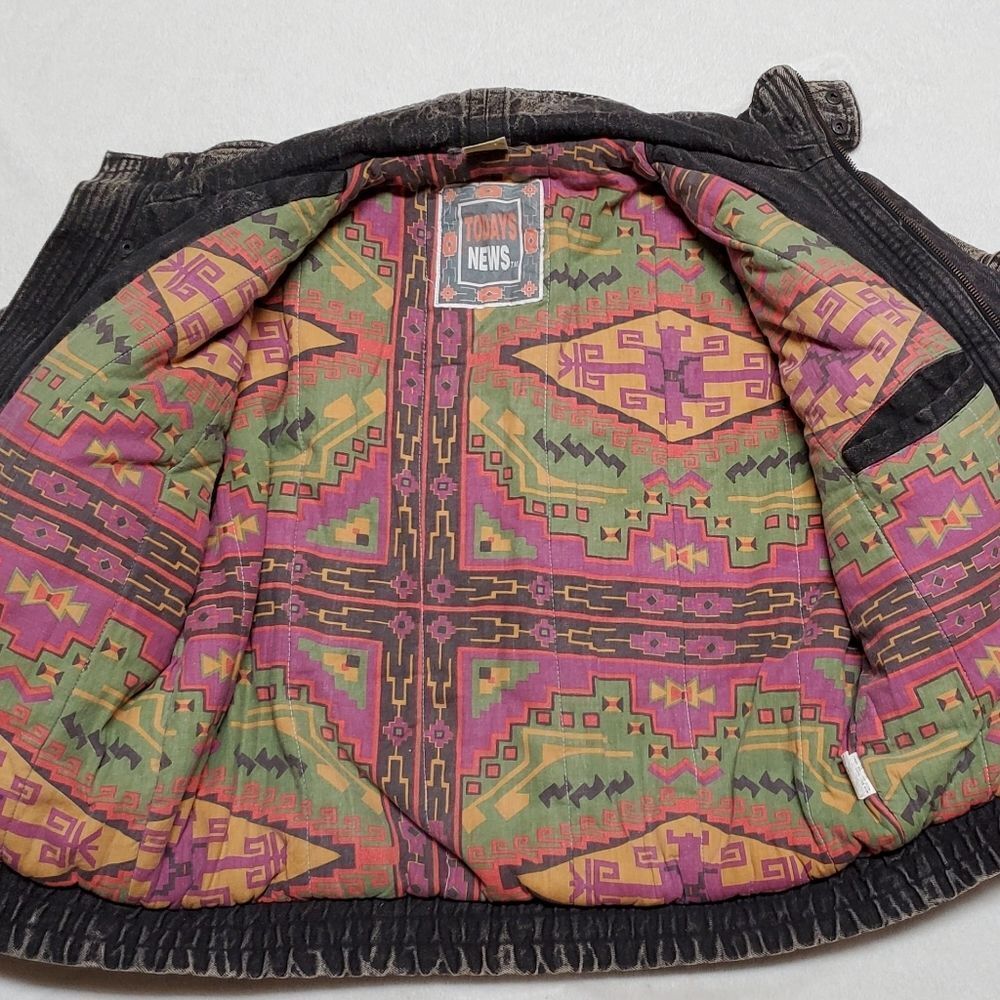 Rare Vintage 80s New Wave Todays News  Black Acid Wash Denim Puffer Jacket - Picture 8 of 14